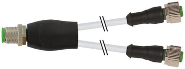 Y-cable M12 male 0° 4-pole / 2xM12 female 0° 3-pole, A-coded, cable 3x0,34mm² gray PVC UL,CSA 0,6 meter 7000-40701-2130060