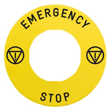 Skilt med tekst Ø60 til nødstop - EMERGENCY STOP/logo ISO13850 ZBY9330T