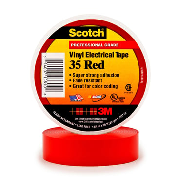 Scotch® 35 rød farvebestandig mærke- og isolationstape flammehæmmende 19 mm x 20 m & 0.18 mm tyk 7100238735