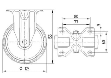 Tente Fast hjul, grå elastisk gummi Supratech, Ø125 mm, 180 kg, DIN-kugleleje, med plade Byggehøjde: 155 mm. Driftstemperatur:  -20°/+60° 113478342