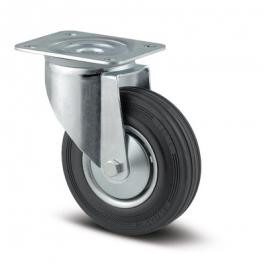 Tente Drejeligt hjul, stålfælg, sort massiv gummi, 160 mm, 135 kg,  rulleleje, med plade  Byggehøjde: 200 mm. Driftstemperatur:  -20°/+60° 00029867
