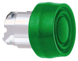 Harmony trykknaphoved i metal med grøn silikonehætte og fjeder-retur med ophøjet trykflade i grøn farve ZB4BP3S