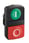 Harmony dobbelt trykknaphoved i plast med et hvidt "I" på en plan grøn flade og et hvidt "O" på en rød ophøjet flade ZB5AL7341 miniature