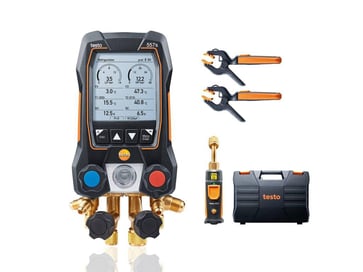 Testo 557s Smart Vacuum Kit - Smart digital manifold with wireless vacuum and clamp temperature probes 0564 5571
