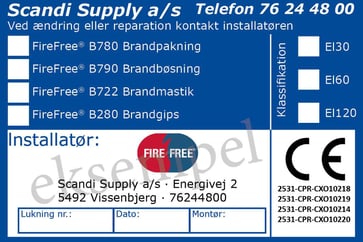 FireFree CE-Etiket "B780-B790-B722-B280", Kundetryk 99010