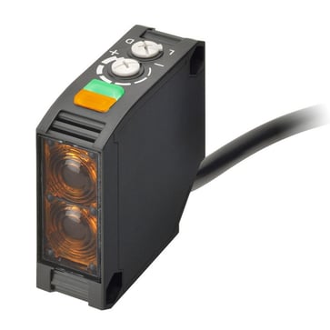 Fotoaftaster, firkantet legeme, rød LED, reflekterende, polariseret, 6m, PNP, L-ON/D-ON vælges, 2m kabel E3JK-RP12 2M OMI 668836