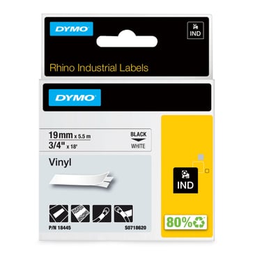 DYMO Rhino industri tape vinyl sort på hvid 19mmx5,5m 18445