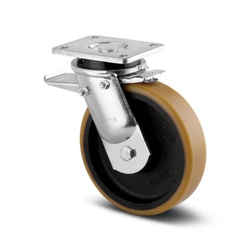 Swivel wheel w/ brake, polyurethane, Ø250 mm, 1800 kg, precision ball bearing, with plate 00830398