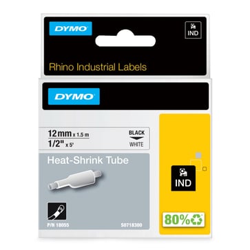 DYMO Rhino industri tape krympeflex sort på hvid 12mmx1,5m 18055