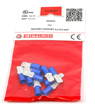 Pre-insulated tab A2507H, 1.5-2.5mm², 6.3x0.8, Blue - In bags of 10 pcs. 7458-341403