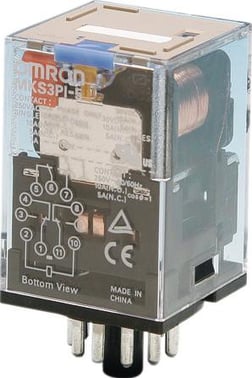 Relæ, plug-in, 11-pin, 3PDT, 10A, mech indikator, knap test MKS3PI-5 DC24 BY OMZ 376757