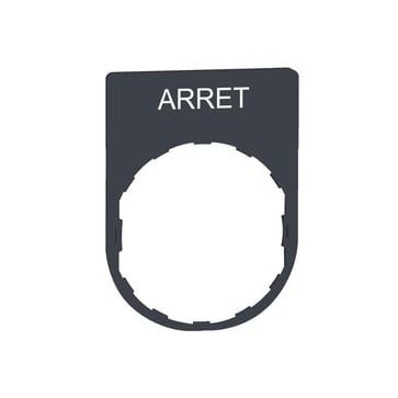 Harmony legend plate in dark gray plastic 30x40 mm for Ø22 mm pushbuttons with the text "ARRET" printed ZBYP2104