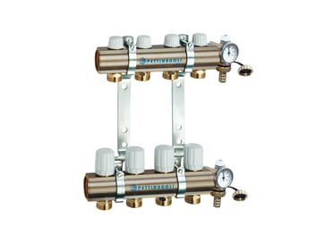 Manifold system 1X3/4, in- and outlet, incl  brackets, 20 mm fittings and end pieces, 4 outlets 7035SYS20-04