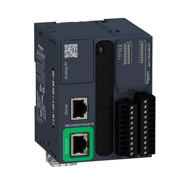 TM221 Book PLC Kommunikation Ethernet & Modbus, Indgange 8, Analogindgange 2 (0-10V), Udgange 8 PNP, forsyning 24V TM221ME16T