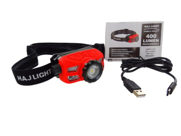 Rechargeable  head lamp 400 lumen HAJ LIGHT with zoom and sensor ON-OFF, dimmer and USB C cable 49HL400PF