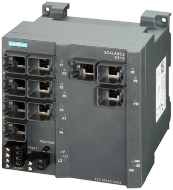 SCALANCE X310, managed PLUS IE switch, 3 X 10/100/1000mbit/s og 7 X 10/100mbit/s RJ45 porte, LED-diagnostikker 6GK5310-0FA10-2AA3
