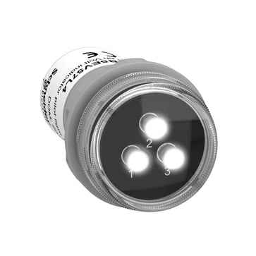 Harmony signallampe helstøbt med 3 x LED i hvid farve for visning af 3 faset spænding  3x400VAC XB5EV57L4