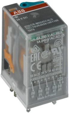 CR-M024DC2L Pluggable interface relay 2c/o, A1-A2=24VDC, 250V/12A, LED 1SVR405611R1100