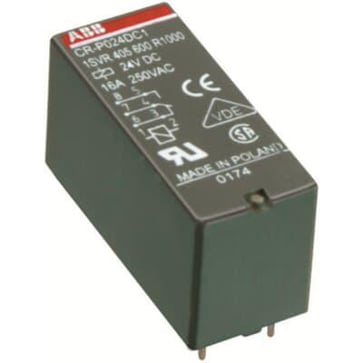 CR-P024DC1 Pluggable interface relay 1c/o, A1-A2=24VDC, 250V/16A 1SVR405600R1000