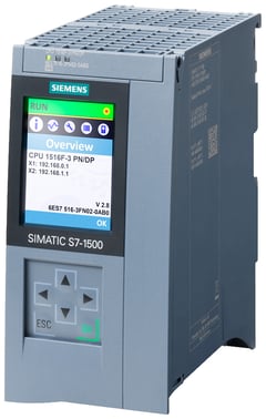 SIMATIC S7-1500F, CPU 1516F-3 PN/DP, central processing unit with 1.5 MB work memory for program and 5 MB for data 6ES7516-3FN02-0AB0