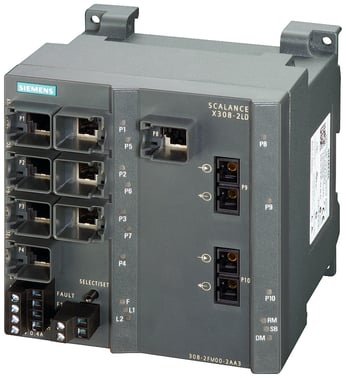 SCALANCE X308-2LD, managed PLUS IE switch, 2 X 1000mbit/s SM SC 1 X 10/100/1000mbit/s og 7 X 10/100mbit/s RJ45 porte 6GK5308-2FM10-2AA3