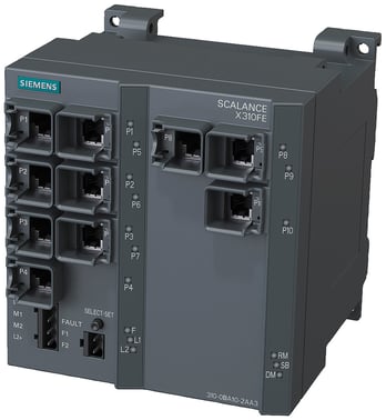 SCALANCE X310FE, managed PLUS IE switch, 10 X 10/100mbit/s RJ45 porte, LED-diagnostikker, fejlsignal kontakt med select/set knap 6GK5310-0BA10-2AA3