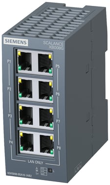 SCALANCE XB008G uhåndteret Industrial Ethernet-switch til 10/100/1000 Mbit / s til opsætning af små stjerne- og linjetopologier LED-diagnostik, IP20, 24 6GK5008-0GA10-1AB2