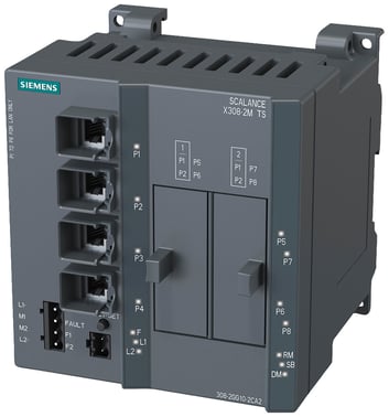 SCALANCE X308-2M TS managed IE switch, kompakt 4x 10/100/1000 Mbit / s til RJ45 porte elektrisk 2x 100/1000 Mbit / s til 2-port mediemoduler, electr 6GK5308-2GG10-2CA2