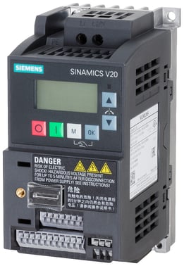 SINAMICS V20 1AC200-240V -10/+10% 47-63HZ mærkestrøm 0,37KW, str:FSAA 68x142x108(WXHXD), integreret filter C1 6SL3210-5BB13-7BV1