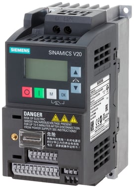 SINAMICS V20 1AC200-240V -10/+10% 47-63HZ mærkestrøm 0,55KW, str:FSAB 68x142x128(WXHXD), Integreret filter C1 6SL3210-5BB15-5BV1