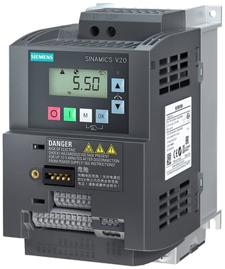 SINAMICS V20 1AC200-240V-15/+10% 47-63Hz nominel power 1.1 kW med 150% overload for 60 sek, integreret filter C1 6SL3210-5BB21-1BV1