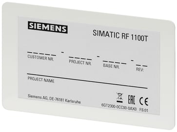 SIMATIC RF1000, Transponder RF1100T til konfiguration af alle RF1000-læsere MIFARE DESFire EV2 IP67, -25… + 60 ° C, 85x 54x 0,8 mm Mindste ordre qu 6GT2300-0CC00-0AX0