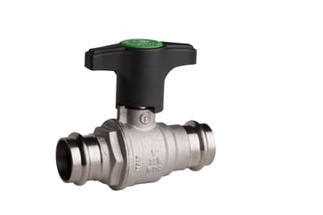Heavyduty fullway ball valve with press fittings ends Long black plastic lever Press x press TEA treatment 22x22 mm, P102T-022 P102T-022
