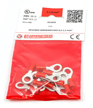 Pre-insulated ring terminal A1565R, 0.5-1.5mm² M6, Red - In bags of 15 pcs. 7278-260903