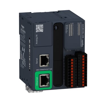 TM221 Book PLC Kommunikation Ethernet & Modbus, Fjederklemmer, Indgange 8, Analogindgange 2 (0-10V), Udgange 8 PNP, forsyning 24V TM221ME16TG