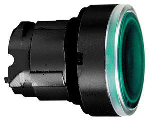 Harmony lampetrykhoved i sort metal for LED med fjeder-retur og plan trykflade i grøn farve ZB4BW3337