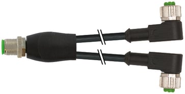 Y-cable M12 male 4-pole / 2xM12 female 90° 4-pole, A-coded, cable 3x0,34mm² black PVC UL,CSA 1 meter 7000-40761-6130100