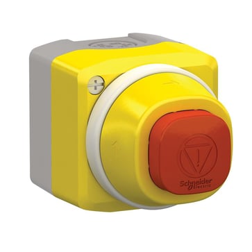 Nødstopkasse komplet med firkantet nødstop og LED med 1 farve (rød) 1xNC + 1xNO 230VAC XALK84W2ME