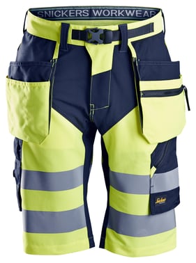 Snickers FlexiWork shorts with holster pockets. High-Vis class 1 6933 Yellow/Navy size 52 69336695052