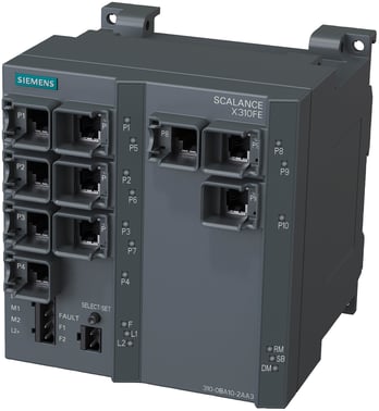 SCALANCE X310FE, managed PLUS IE switch, 10 X 10/100mbit/s RJ45 porte, LED-diagnostikker, fejlsignal kontakt med select/set knap 6GK5310-0BA10-2AA3