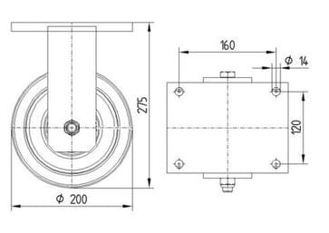 Tente Fast dobbelthjul, polyamid, Ø200 mm, 2000 kg, DIN-kugleleje, med plade Byggehøjde: 275 mm. Driftstemperatur:  -40°/+80° 00806461