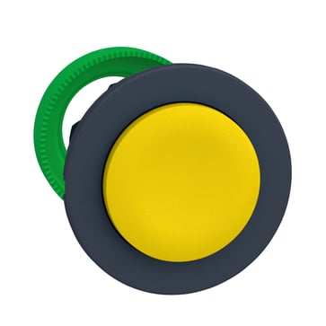 Harmony flush trykknapshoved i plast med fjeder-retur og høj trykflade i gul farve ZB5FL5
