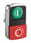 Harmony dobbelt trykknaphoved i metal med et hvidt "I" på en plan grøn flade og et hvidt "O" på en rød ophøjet flade ZB4BL7341 miniature