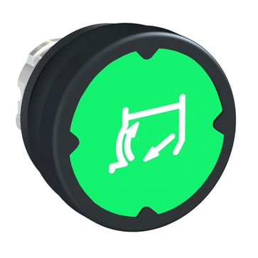Harmony push button head in metal for harsh environments with spring return and Ø37 mm touch surface in green with white symbol (90 ° rotated), ZB4BC38013RA ZB4BC38013RA