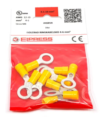 Pre-insulated ring terminal A4685R, 4-6mm² M8, Yellow - In bags of 10 pcs. 7278-262403