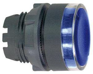 Harmony lampetrykshoved i plast for BA9s med fjeder-retur og plan trykflade i blå farve ZB5AW36
