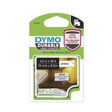 DYMO D1 Durable tape sort på hvid 12mmx5,5m 1978364