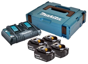Makita 18V Battery pack LI-ION 4x5,0AH quick charger and a MAKPAC system case 197626-8