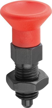 Positioneringsbolt Størrelse: 1 - D1: M10x1, D: 5, Model: B med låsemøtrik, hærdet stål, Materiale: TermoPlast, Materiale: rødt K0338.210584