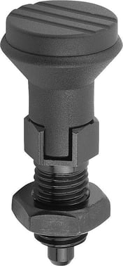 Positioneringsbolt Størrelse: 1 - D1: M10x1, D: 5, Model: D med låsemøtrik, hærdet stål, Materiale: TermoPlast, K0339.4105